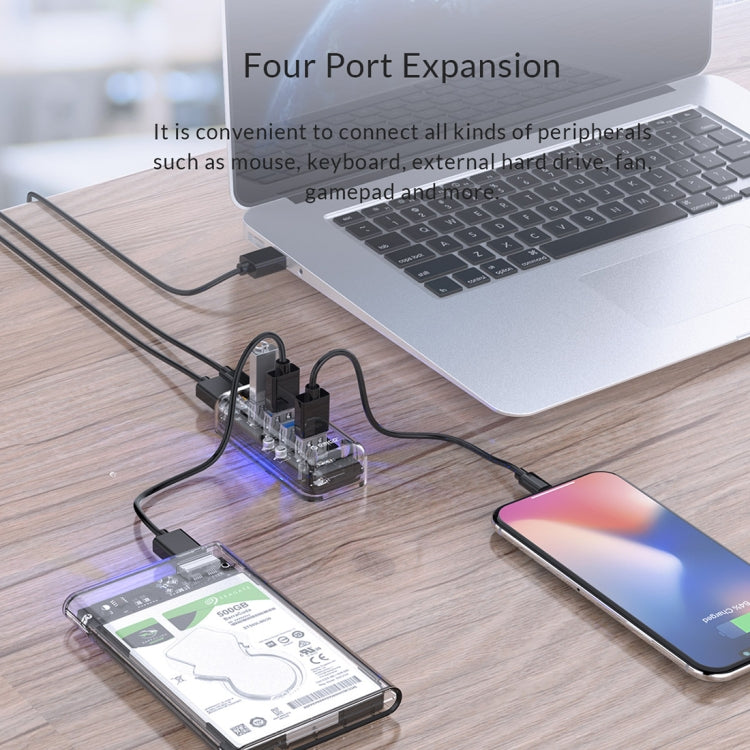 ORICO F4U 4口USB 3.0接口5Gbps傳輸HUB集線器 帶藍色LED指示燈