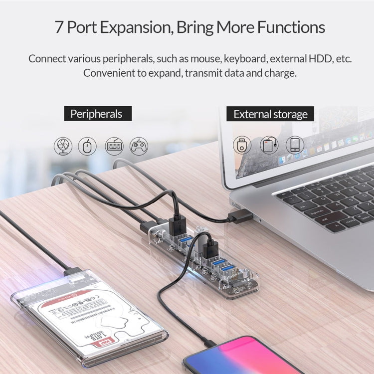 ORICO F7U 7口USB 3.0接口5Gbps傳輸HUB集線器 帶藍色LED指示燈