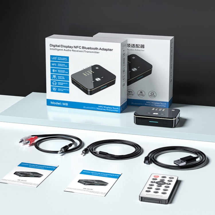 M8 2合一 NFC 光纖同軸藍牙5.0音頻發射器接收器帶數顯屏