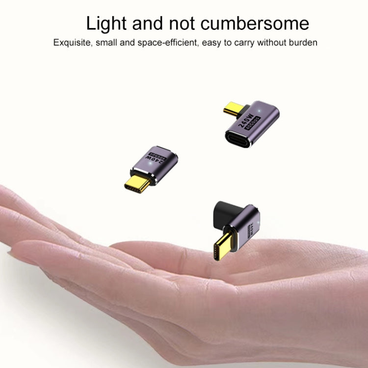 240W Type-C母頭轉Type-C公頭40Gbps立式彎轉接頭帶燈