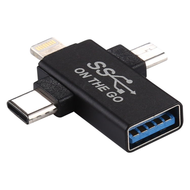 3合一 USB 3.0轉8 Pin+Micro USB+Type-C接口 多功能OTG適配器