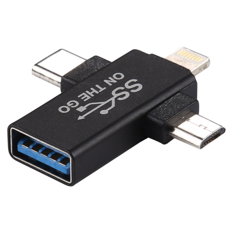 3合一 USB 3.0轉8 Pin+Micro USB+Type-C接口 多功能OTG適配器