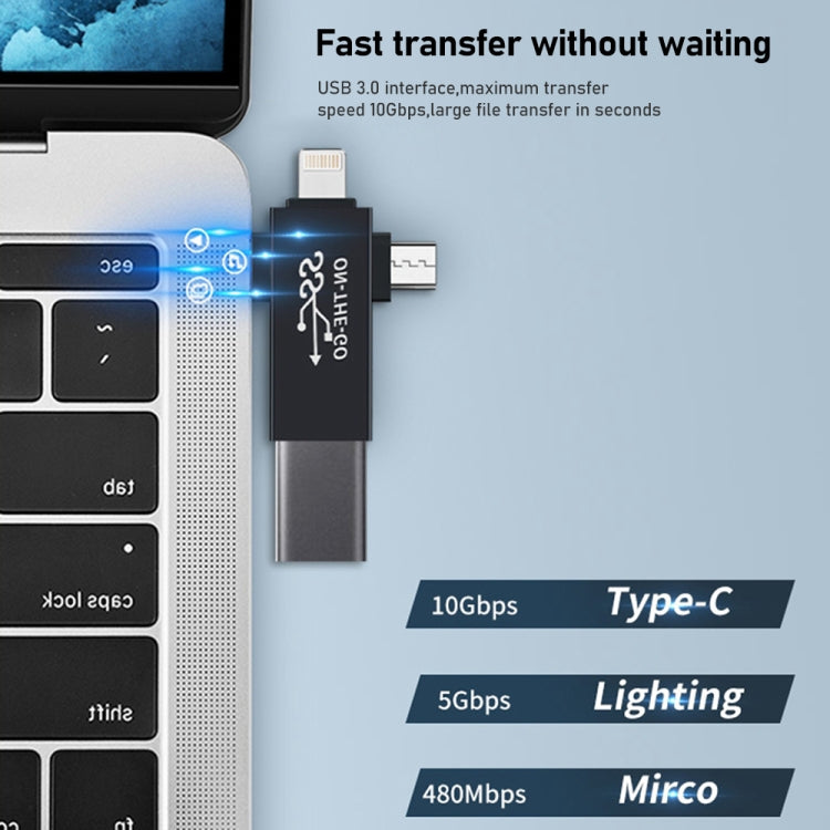 3合一 USB 3.0轉8 Pin+Micro USB+Type-C接口 多功能OTG適配器