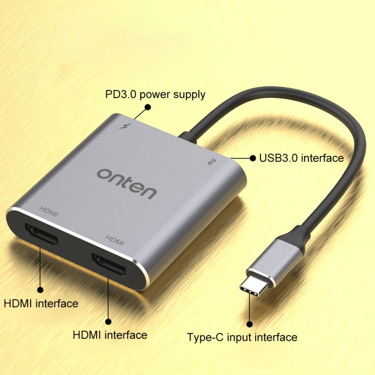 Onten 9175K 4合一 Type-C轉雙HDMI+USB3.0+PD3.0 Type-C充電接口 4K高清視頻轉換器