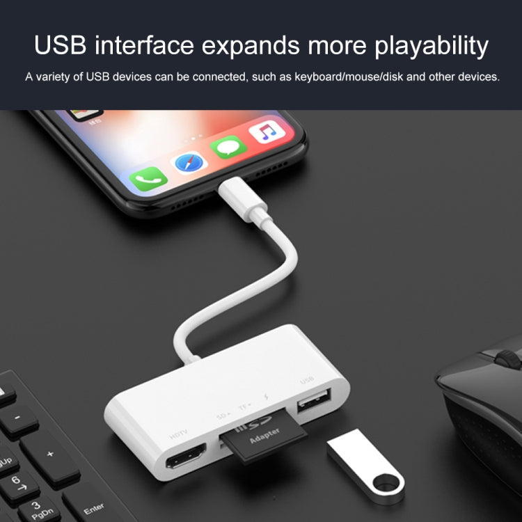 75215 5合一 8 Pin轉HDMI+SD卡槽+TF卡槽+USB+8 Pin充電接口 高清視頻轉換器