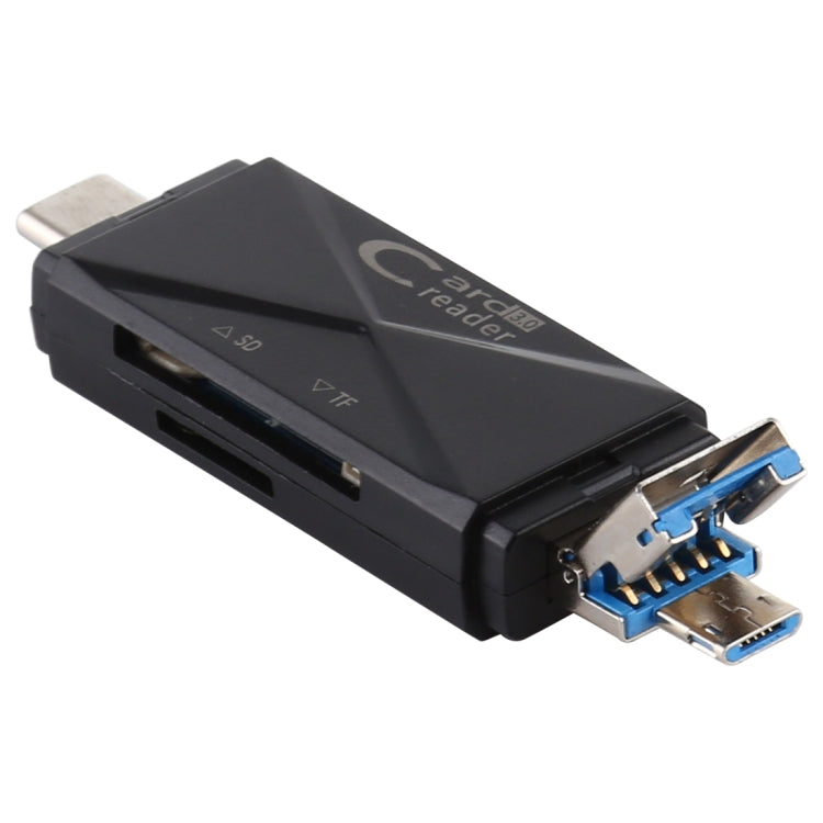 Type-C+SD+TF+Micro USB轉USB3.0讀卡器