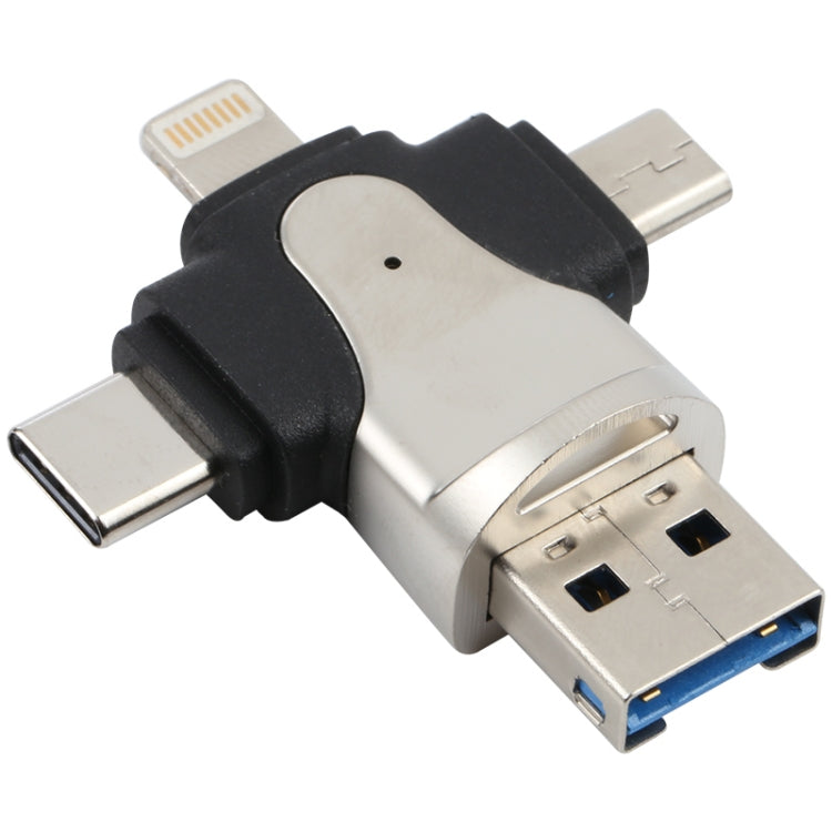 4合一 8 Pin+Type-C+Micro USB+USB 3.0公頭 TF卡讀卡器