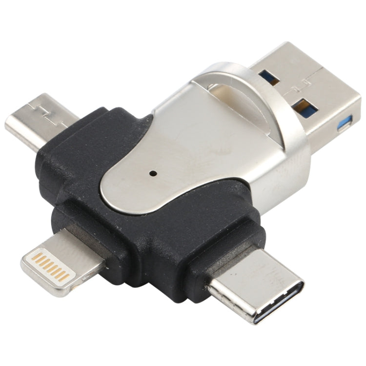 4合一 8 Pin+Type-C+Micro USB+USB 3.0公頭 TF卡讀卡器