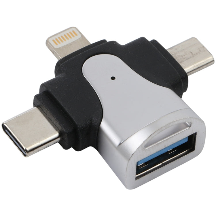 3合一 8 Pin+Type-C+Micro USB公頭轉USB 3.0母頭 鋅合金轉接頭