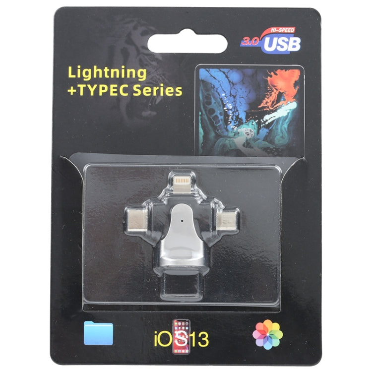 3合一 8 Pin+Type-C+Micro USB公頭轉USB 3.0母頭 鋅合金轉接頭