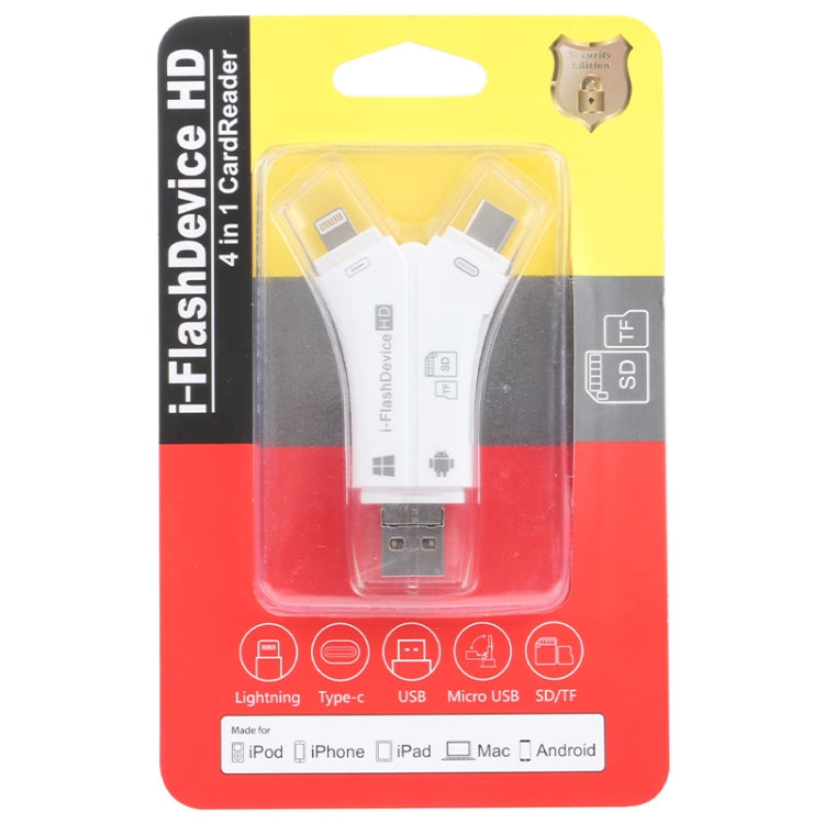 NK-908 4合一 i-Flash Y形TF卡/SD卡讀卡器 適用於8 Pin+Type-C+Micro USB+USB設備