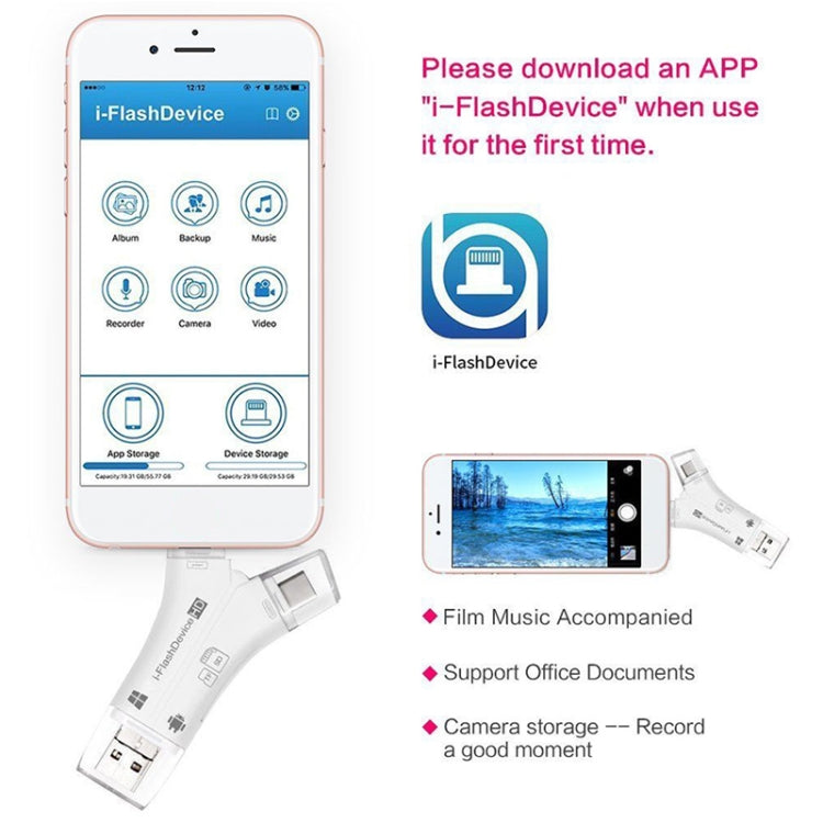 NK-908 4合一 i-Flash Y形TF卡/SD卡讀卡器 適用於8 Pin+Type-C+Micro USB+USB設備