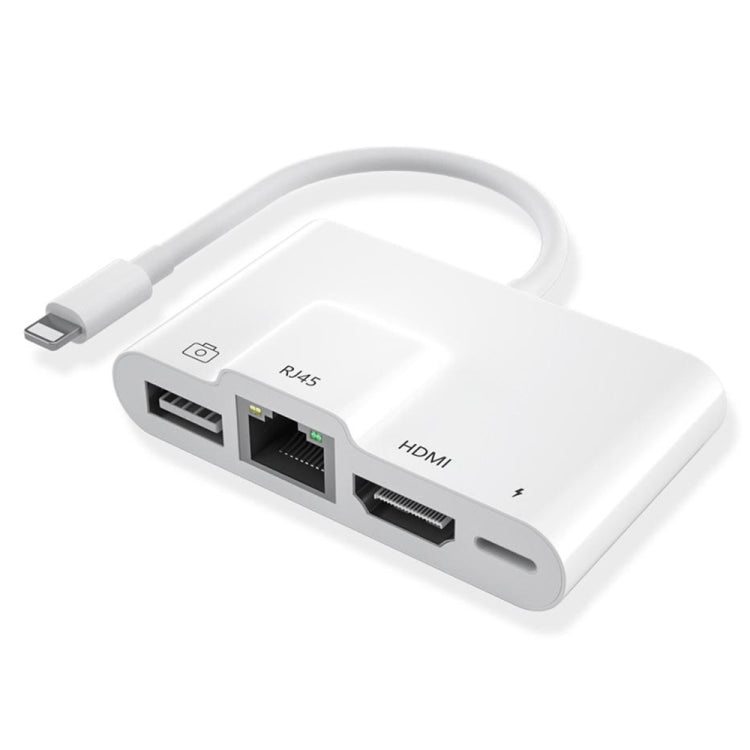 4合一 8 Pin公頭轉8 Pin電源+RJ45以太網+HDMI+USB相機母頭 OTG数字AV適配器