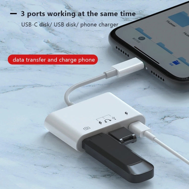 S-221 3合一 8 Pin公頭轉8 Pin電源+Type-C+USB相機母頭 適配器