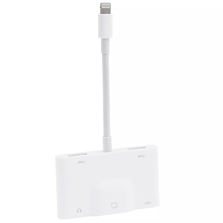 NK-1033 5合一 8 Pin公頭轉雙USB+3.5mm AUX+以太網+8 Pin電源母頭 適配器