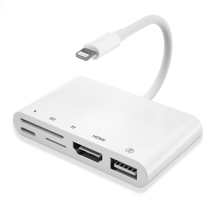 5合一 8 Pin公頭轉USB+HDMI+TF/SD卡槽+8 Pin電源母頭 OTG数字AV適配器