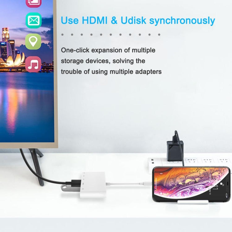 5合一 8 Pin公頭轉USB+HDMI+TF/SD卡槽+8 Pin電源母頭 OTG数字AV適配器