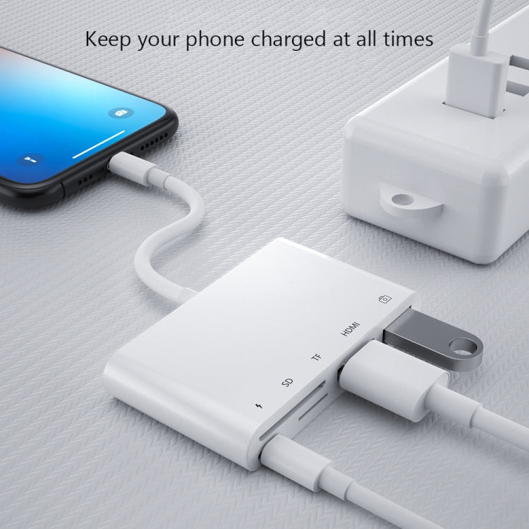 5合一 8 Pin公頭轉USB+HDMI+TF/SD卡槽+8 Pin電源母頭 OTG数字AV適配器