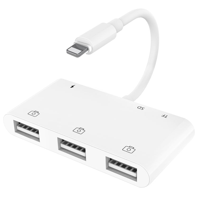 6合一 8 Pin公頭轉3個USB+TF/SD卡槽+8 Pin電源母頭 適配器