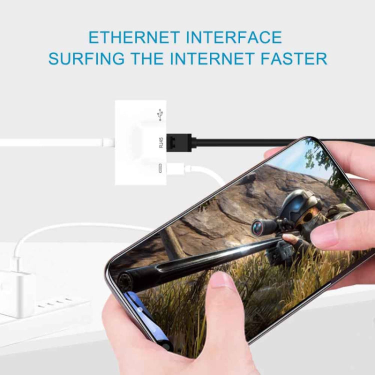 3合一 Type-C公頭轉USB+百兆RJ45以太網口+Type-C電源母頭 適配器