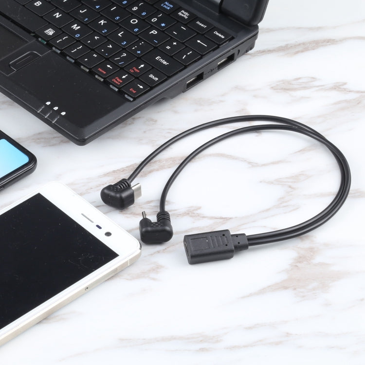 U型 Type-C公+Micro USB公 轉 Type-C母一分二線