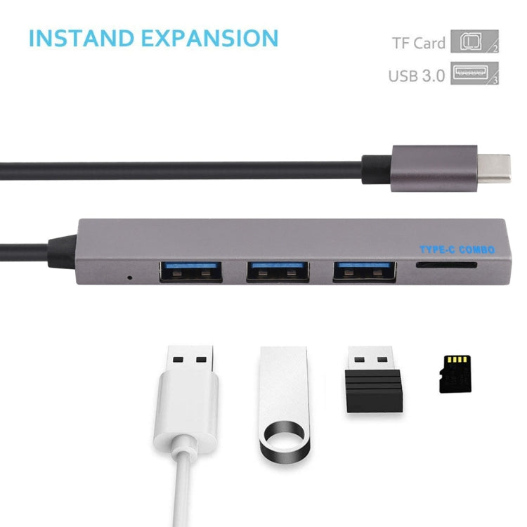 T-809B TF卡讀卡器+3xUSB 3.0接口 轉Type-C HUB集線器 線長：13厘米