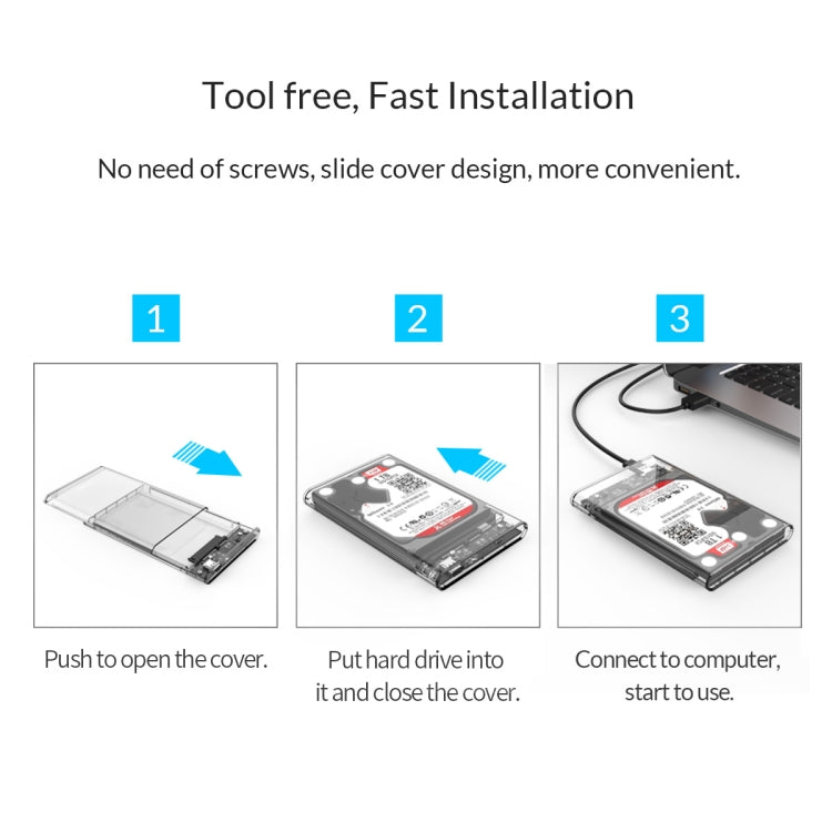 ORICO 2139C3-G2 SATA 2.5 inch USB3.1 Gen2 Type-C接口透明外置机械硬盤盒，支持存儲容量：4TB