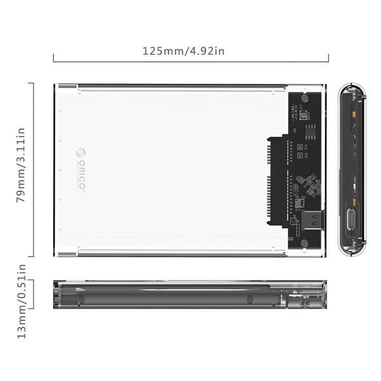 ORICO 2139C3-G2 SATA 2.5 inch USB3.1 Gen2 Type-C接口透明外置机械硬盤盒，支持存儲容量：4TB