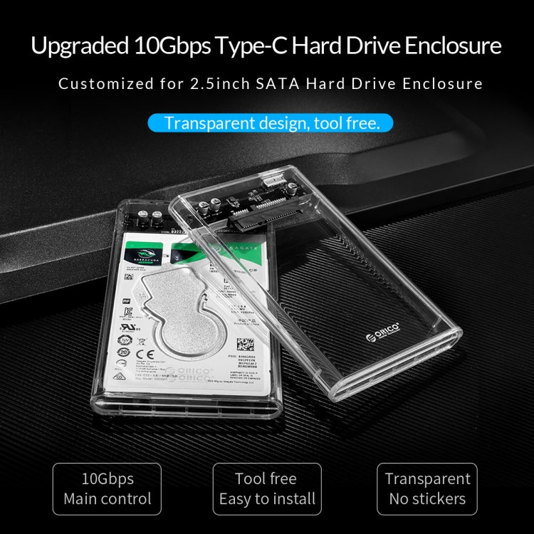 ORICO 2139C3-G2 SATA 2.5 inch USB3.1 Gen2 Type-C接口透明外置机械硬盤盒，支持存儲容量：4TB