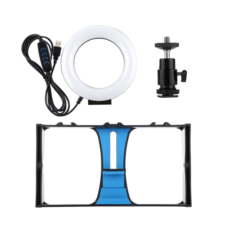 PULUZ 手機錄像視頻拍攝直播兔籠PU3007+環形補光燈PU377 帶冷靴轉接支架PU211