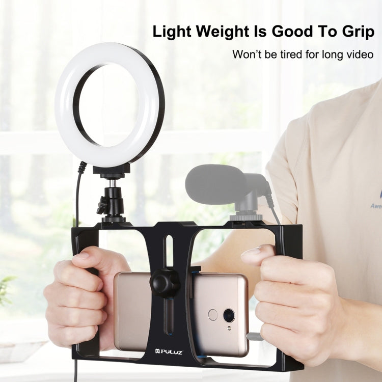PULUZ 手機錄像視頻拍攝直播兔籠PU3007+環形補光燈PU377 帶冷靴轉接支架PU211