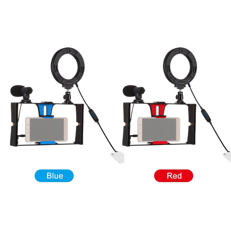 PULUZ 手機錄像視頻拍攝直播兔籠PU3007+麥克風PU3017+環形補光燈PU377 帶冷靴轉接支架PU211