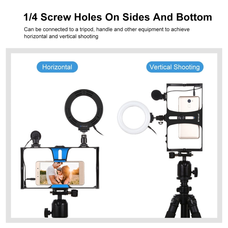 PULUZ 手機錄像視頻拍攝直播兔籠PU3007+麥克風PU3017+環形補光燈PU377 帶冷靴轉接支架PU211