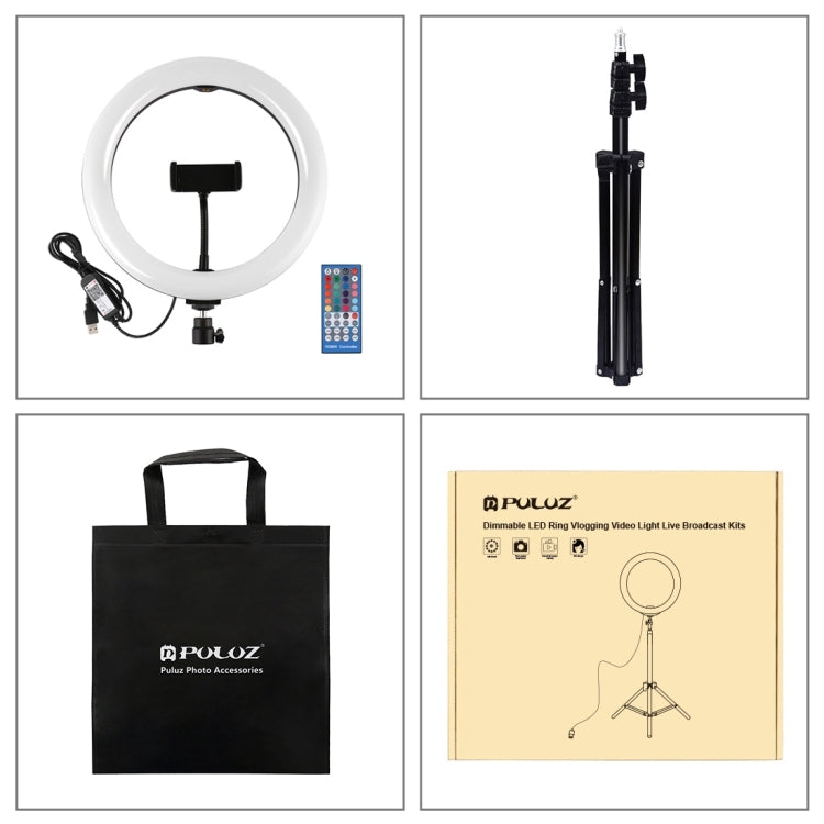 PULUZ  PU430B 26cm RGBW環形補光燈帶遙控+1.1m三腳支架 直播套裝