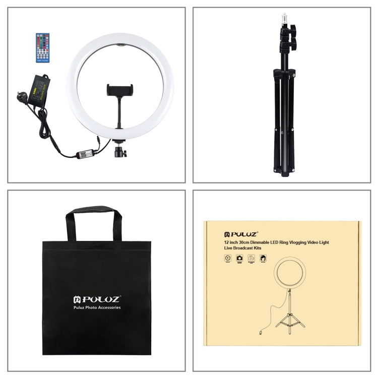 PULUZ 30cm 11.8英寸RGB可調光LED環形補光燈PU411+1.1m直播補光燈三腳支架PU419 環形燈套裝