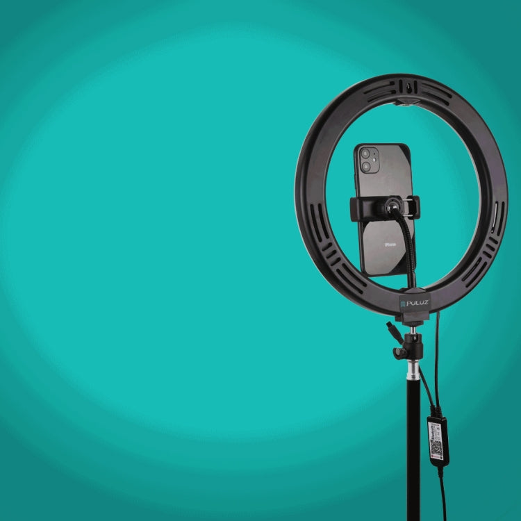 PULUZ 26cm 弧面RGBW環形補光燈PU455B+ PU419三腳架套裝 直播套裝 帶遙控&手機夾