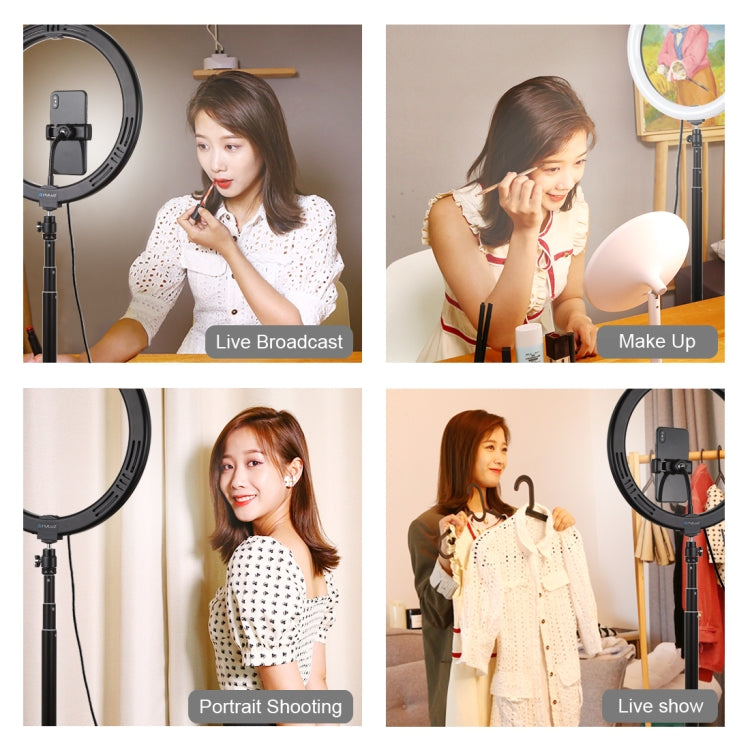 PULUZ  11.8英寸30cm可調光 雙色溫LED環形補光燈PU457B+ PU450B三腳架 直播套裝 手機夾