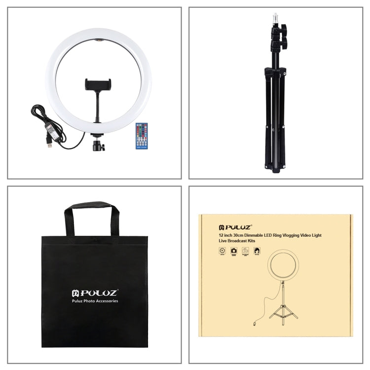 PULUZ  11.8英寸 30cmRGB可調光 雙色溫LED環形自拍美顏補光燈PU458B+ PU419三腳架 直播套裝 帶遙控&手機夾
