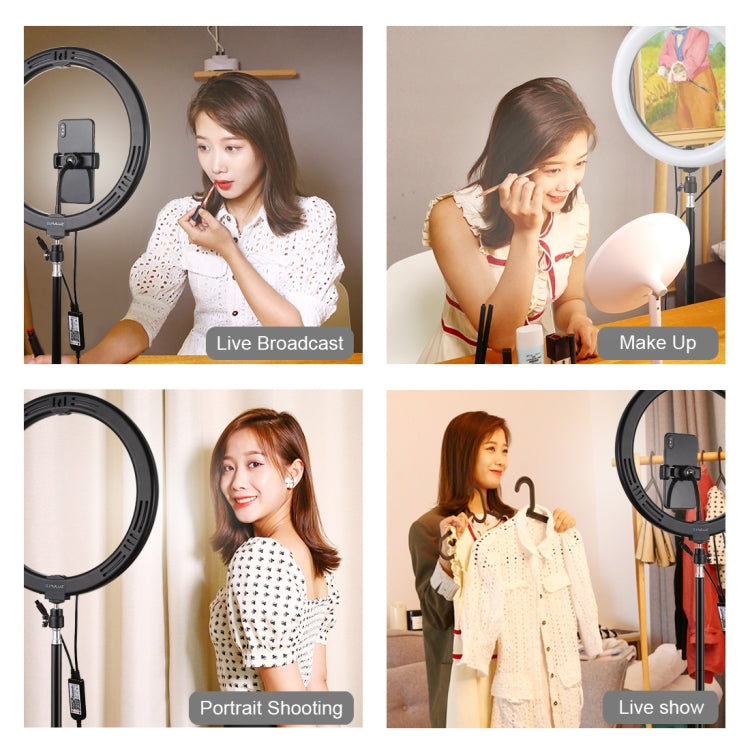 PULUZ  11.8英寸 30cmRGB可調光 雙色溫LED環形自拍美顏補光燈PU458B+ PU419三腳架 直播套裝 帶遙控&手機夾