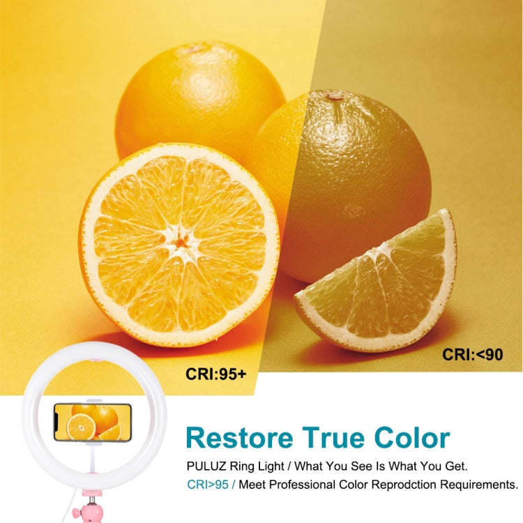 PULUZ  桌面三腳架+PU456F  10.2英寸26cm可調光 雙色溫LED弧面擴散光環形攝影補光燈, 帶手機夾