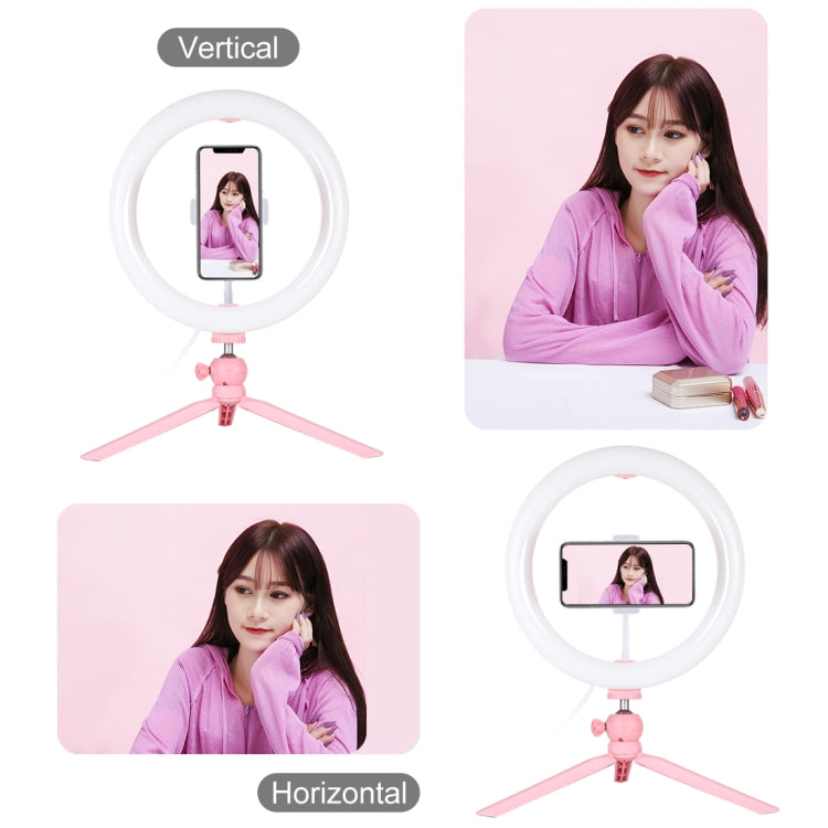 PULUZ  桌面三腳架+PU456F  10.2英寸26cm可調光 雙色溫LED弧面擴散光環形攝影補光燈, 帶手機夾