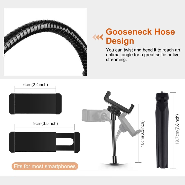 PULUZ  桌面三腳架+PU459F 7.9英寸20cm可調光 雙色溫LED弧面環形攝影自拍美顏補光燈, 帶手機夾