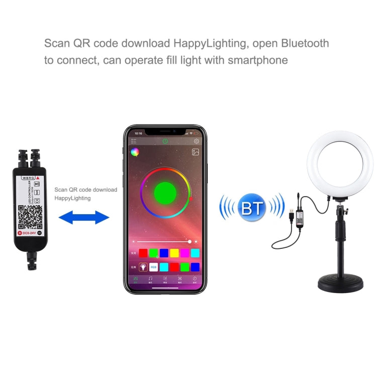 PULUZ 桌面支架PU390 +6.2 英寸16cm RGBW可調光LED環形攝影燈補光燈帶遙控PU429B