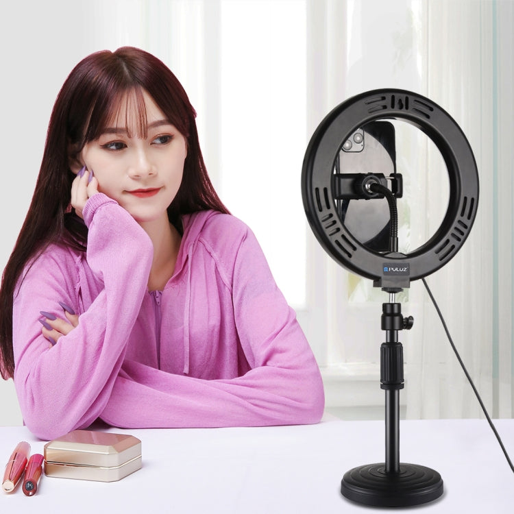 PULUZ  7.9英寸20cm雙色溫環形燈PU459B+桌面支架PU390 套裝 雙色溫可調光LED弧面環形攝影自拍補光燈, 帶手機夾