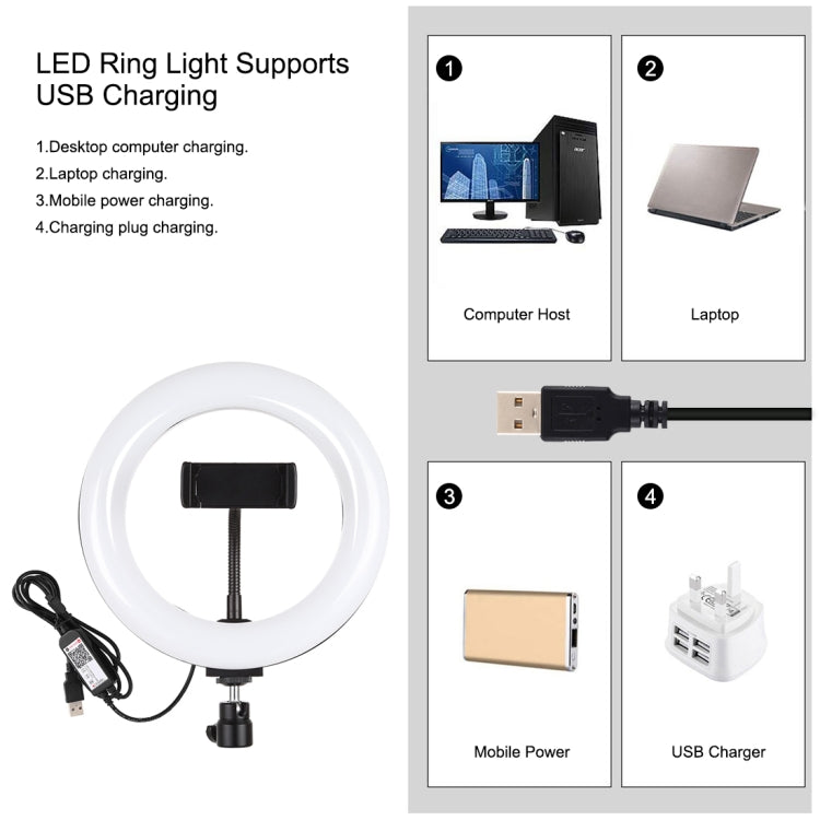 PULUZ  7.9英寸20cm RGBW環形補光燈PU503B+桌面支架PU390 可調光 RGBW LED弧面環形攝影燈自拍補光燈, 帶手機夾