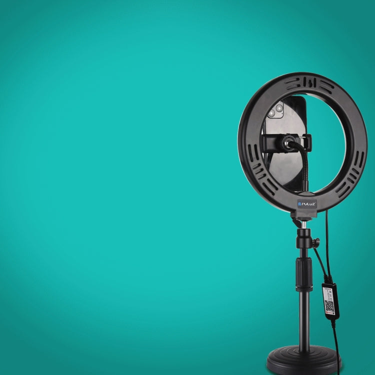 PULUZ  7.9英寸20cm RGBW環形補光燈PU503B+桌面支架PU390 可調光 RGBW LED弧面環形攝影燈自拍補光燈, 帶手機夾