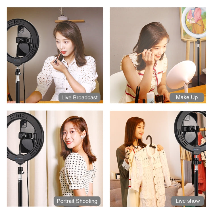 PULUZ  7.9英寸20cm補光燈PU459B +1.1m三腳架PU419可調光 雙色溫LED弧面環形攝影燈套裝, 帶手機夾