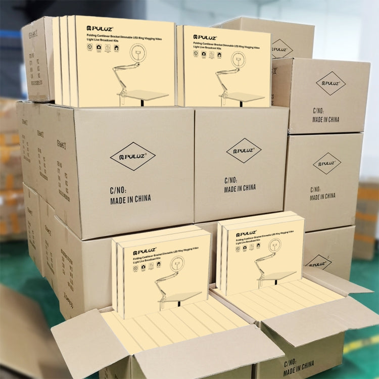 PULUZ  7.9英寸20cm可摺疊收納懸臂架弧面環形燈套裝 自拍補光燈, 帶手機夾