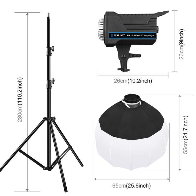 PULUZ 220V 120W Studio Video Light + 2.8m Light Holder + 65cm Foldable Lantern Softbox Photography Kit