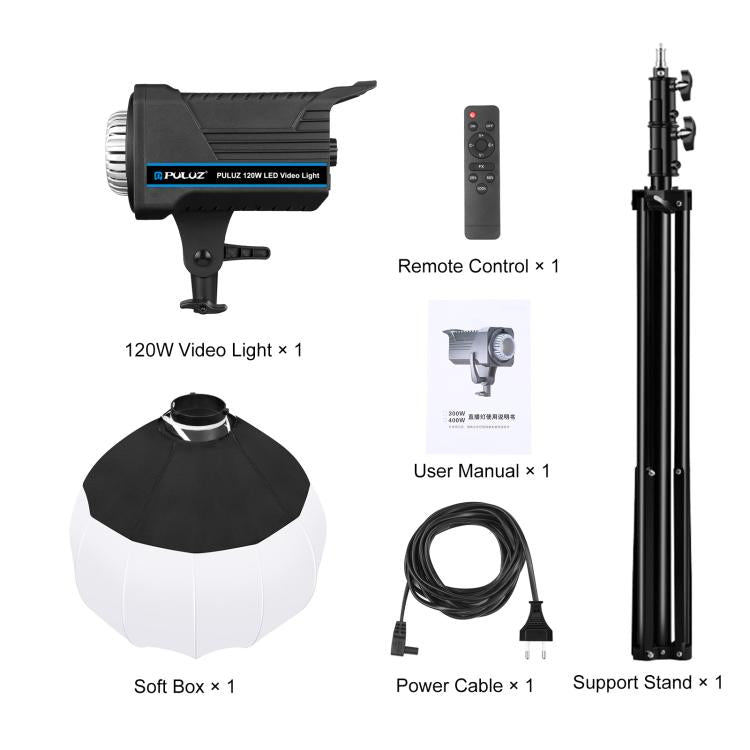 PULUZ 220V 120W Studio Video Light + 2.8m Light Holder + 65cm Foldable Lantern Softbox Photography Kit